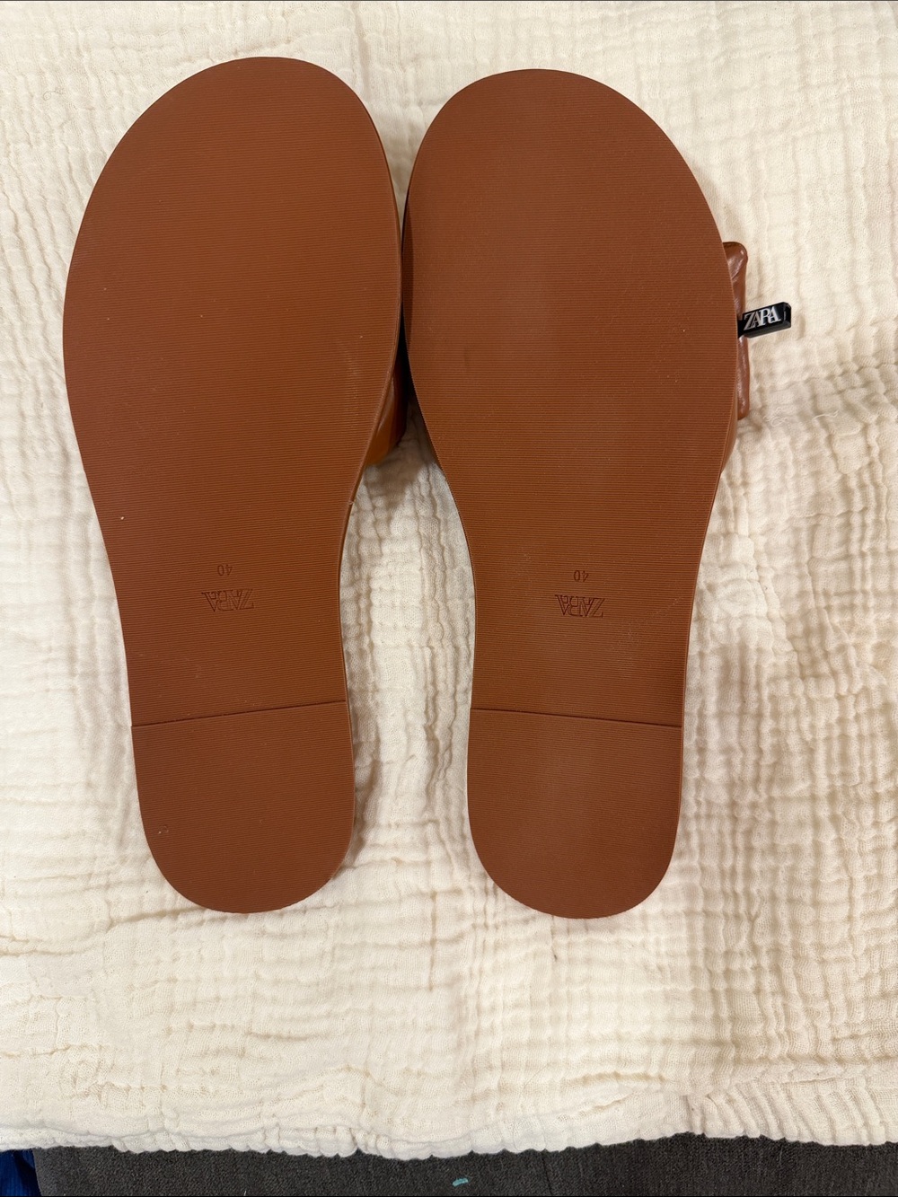 Zara Tan Padded Slide Mules with Gold Accent - Picture 2 of 2